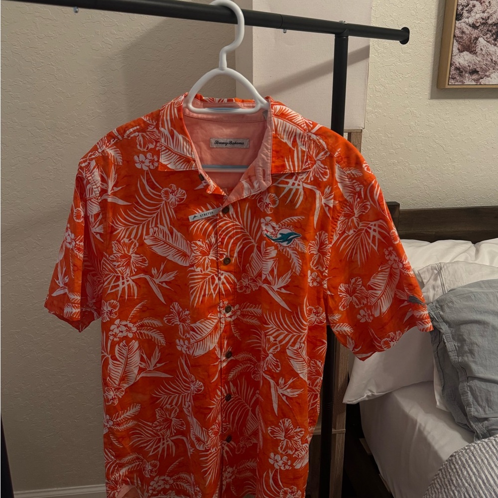 Tommy Bahama Miami Dolphins Orange Floral Men's Shirt